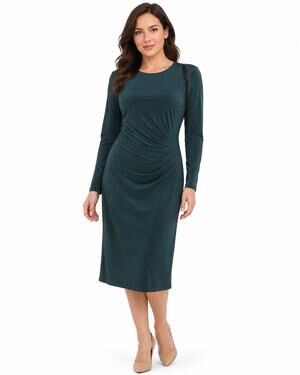 Lauren Ralph Lauren Ruched Sheath Midi Dress Women Size 10 Teal Sequin